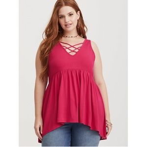 Torrid Hot Pink Lattice Hi-Lo Babydoll Tank Top